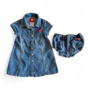 Guess Baby Vintage Y2K Denim Dress & Bloomer Set Girls 24 mos Jean Outfit Snaps